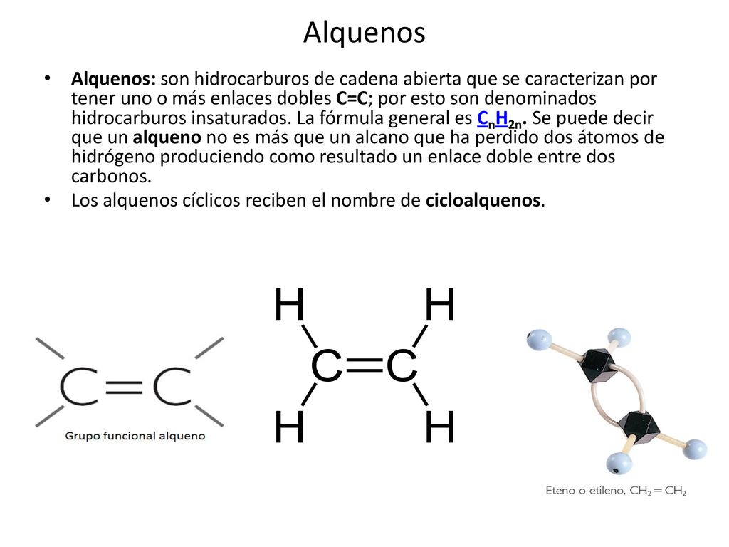 Alquenos Alquenos: son hidrocarburos de cadena abierta que se caracterizan  por tener uno o más enlaces dobles C=C; por esto son denominados  hidrocarburos. - ppt descargar