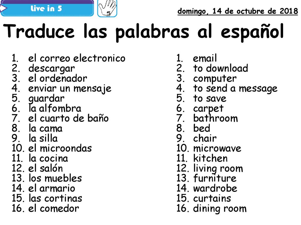 Traduce las palabras al español - ppt descargar