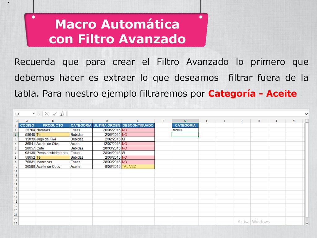 Macro Automática con Filtro Avanzado - ppt descargar