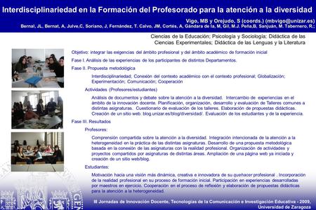 III Jornadas de Innovación Docente, Tecnologías de la Comunicación e Investigación Educativa - 2009, Universidad de Zaragoza Ciencias de la Educación;