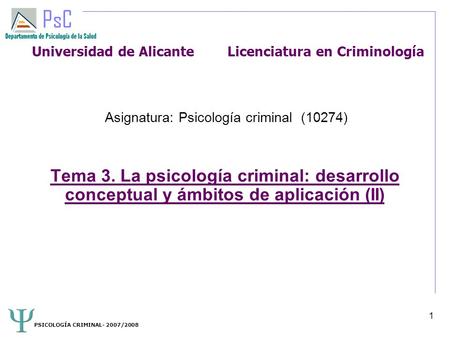 Universidad de Alicante Licenciatura en Criminología