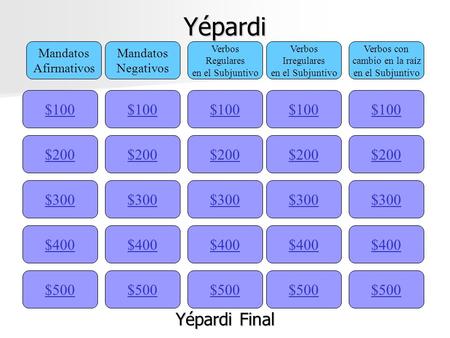 Yépardi Yépardi Final $100 $100 $100 $100 $100 $200 $200 $200 $200