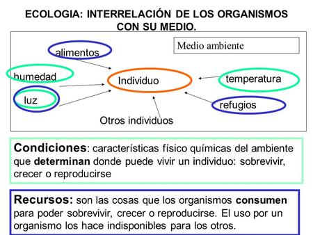 ECOLOGIA: INTERRELACIÓN DE LOS ORGANISMOS CON SU MEDIO.