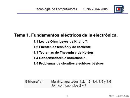 Tema 1. Fundamentos eléctricos de la electrónica.