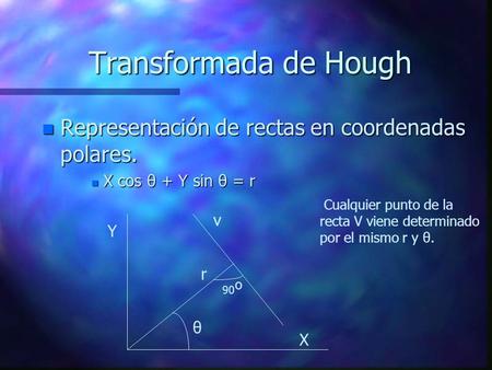 Transformada de Hough Representación de rectas en coordenadas polares.