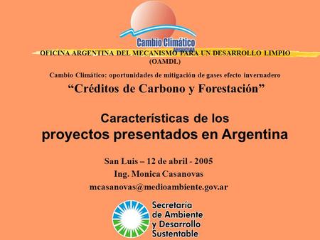 OFICINA ARGENTINA DEL MECANISMO PARA UN DESARROLLO LIMPIO (OAMDL) Cambio Climático: oportunidades de mitigación de gases efecto invernadero “Créditos de.