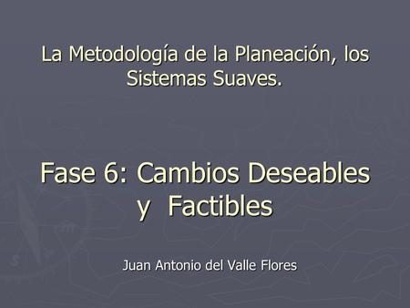 La Metodología de la Planeación, los Sistemas Suaves. Fase 6: Cambios Deseables y Factibles Juan Antonio del Valle Flores.