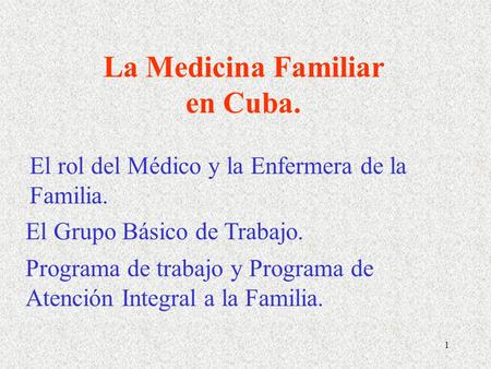 La Medicina Familiar en Cuba.
