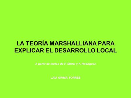 LA TEORÍA MARSHALLIANA PARA EXPLICAR EL DESARROLLO LOCAL