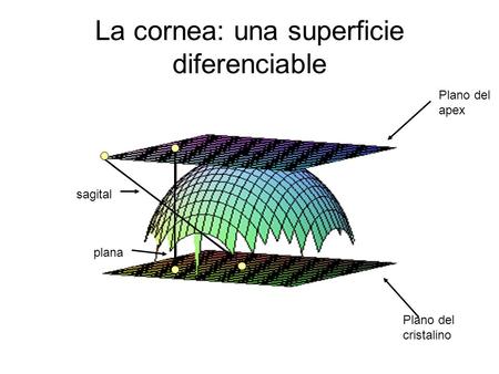 La cornea: una superficie diferenciable Plano del cristalino Plano del apex sagital plana.