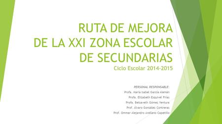 RUTA DE MEJORA DE LA XXI ZONA ESCOLAR DE SECUNDARIAS Ciclo Escolar