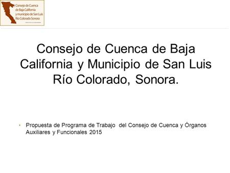 Consejo de Cuenca de Baja California y Municipio de San Luis Río Colorado, Sonora. Propuesta de Programa de Trabajo del Consejo de Cuenca y Órganos Auxiliares.