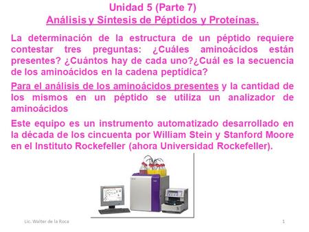 Análisis y Síntesis de Péptidos y Proteínas.