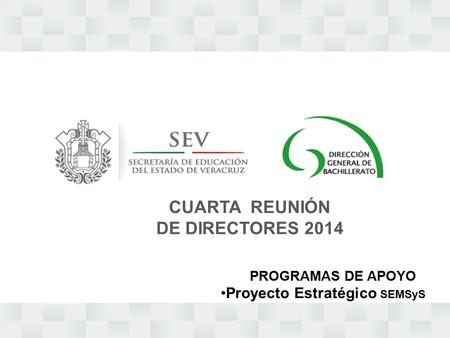CUARTA REUNIÓN DE DIRECTORES 2014 PROGRAMAS DE APOYO Proyecto Estratégico SEMSyS.