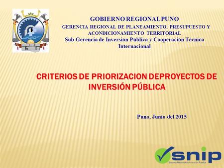 CRITERIOS DE PRIORIZACION DEPROYECTOS DE INVERSIÓN PÚBLICA