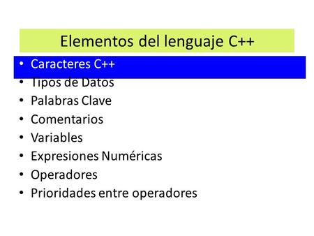 Elementos del lenguaje C++