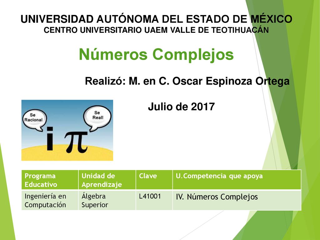 Números Complejos UNIVERSIDAD AUTÓNOMA DEL ESTADO DE MÉXICO - ppt descargar