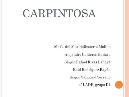 CARPINTOSA María del Mar Ballesteros Molina Alejandro Calderón Berkau Sergio Rafael Rivas Lahoya Raúl Rodríguez Bayón Sergio Salmoral Serrano 4º LADE,