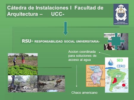 Cátedra de Instalaciones I Facultad de Arquitectura – UCC- SED CERO RSU- RESPONSABILIDAD SOCIAL UNIVERSITARIA- Accion coordinada para soluciones de acceso.