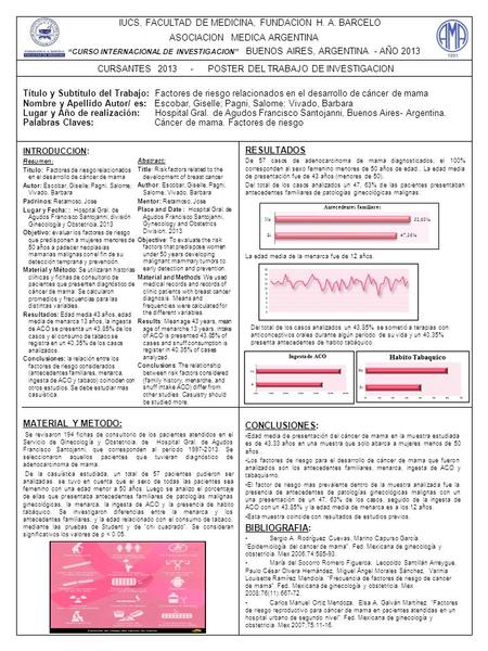 IUCS, FACULTAD DE MEDICINA, FUNDACION H. A. BARCELO ASOCIACION MEDICA ARGENTINA “CURSO INTERNACIONAL DE INVESTIGACION” BUENOS AIRES, ARGENTINA - AÑO 2013.