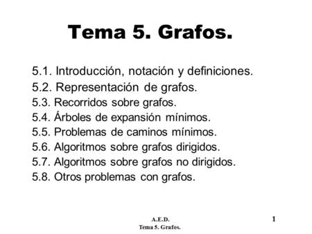 Tema 5. Grafos Introducción, notación y definiciones.