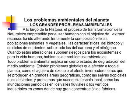 Los problemas ambientales del planeta