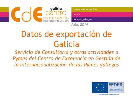 Datos de exportación de Galicia Servicio de Consultoría y otras actividades a Pymes del Centro de Excelencia en Gestión de la Internacionalización de las.