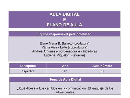 Equipe responsável pela produção