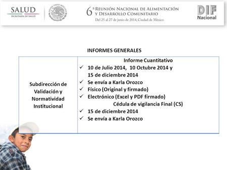 INFORMES GENERALES Subdirección de Validación y Normatividad Institucional Informe Cuantitativo 10 de Julio 2014, 10 Octubre 2014 y 15 de diciembre 2014.