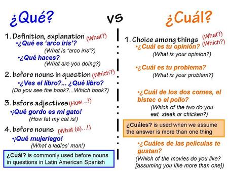 ¿Qué o cuál(es)? ¿De ________ color es tu carro nuevo? qué.