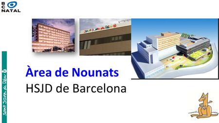 Àrea de Nounats HSJD de Barcelona. Estructura del Servei de Neonatologia  Area de parts (reanimació neonatal)  Unitat de Nounats (44 llits)  Unitat.