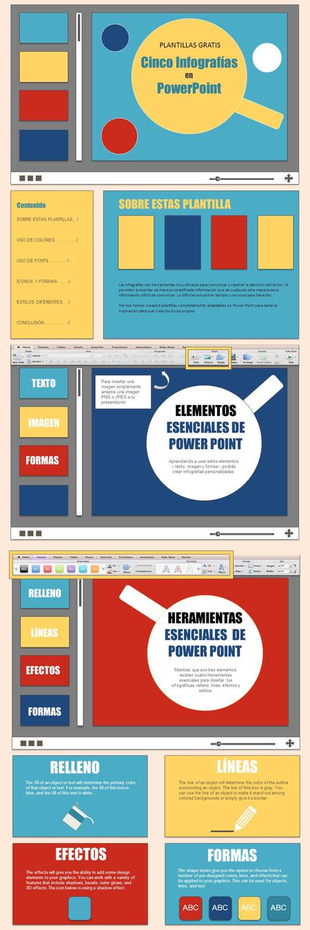 RELLENO LÍNEAS EFECTOS FORMAS Cinco Infografías PowerPoint