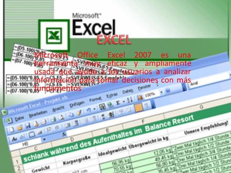 Microsoft Office Excel 2007 es una herramienta muy eficaz y ampliamente usada que ayuda a los usuarios a analizar información para tomar decisiones con.