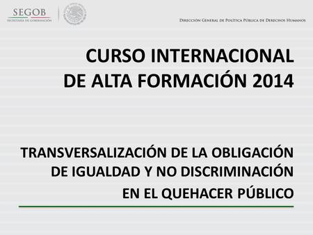 CURSO INTERNACIONAL DE ALTA FORMACIÓN 2014 Transversalización de la obligación de igualdad y no discriminación en el quehacer público.