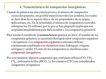 4. Nomenclatura de compuestos inorgánicos