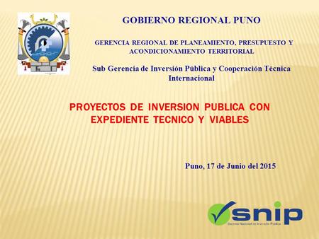 ProyeCTOS DE INVERSION PUBLICA CON EXPEDIENTE TECNICO Y VIABLES