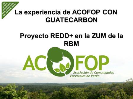 La experiencia de ACOFOP CON GUATECARBON Proyecto REDD+ en la ZUM de la RBM.