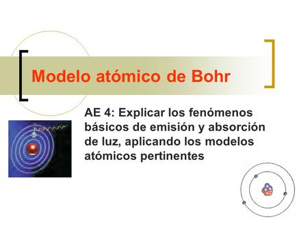 Modelo atómico de Bohr AE 4: Explicar los fenómenos básicos de emisión y absorción de luz, aplicando los modelos atómicos pertinentes.