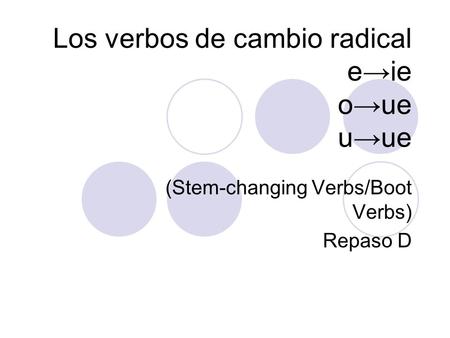 Los verbos de cambio radical e→ie o→ue u→ue (Stem-changing Verbs/Boot Verbs) Repaso D.