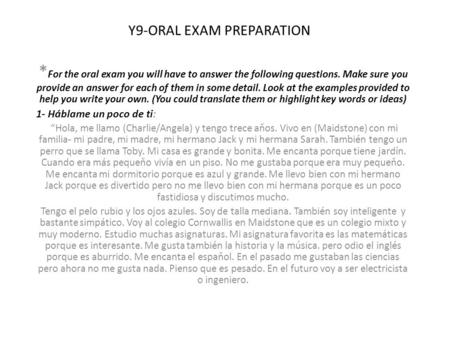 Y9-ORAL EXAM PREPARATION