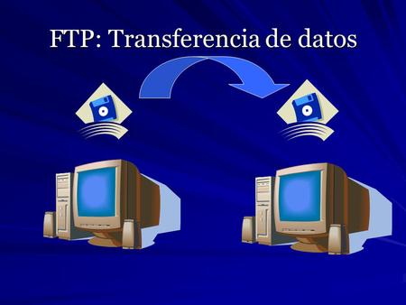FTP: Transferencia de datos. FTP,acrónimo de File Transfer Protocol, es el servicio de internet mediante el cual se tranfieren ficheros entre dos ordenadores.