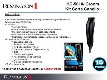 Descripción: Kit Corta Cabello con potente motor y nueva tecnología de corte con laminas de corte 100% lineal Cuchillas: Acero quirúrgico. Autoafilables: