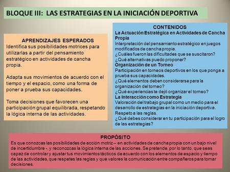 BLOQUE III: LAS ESTRATEGIAS EN LA INICIACIÓN DEPORTIVA