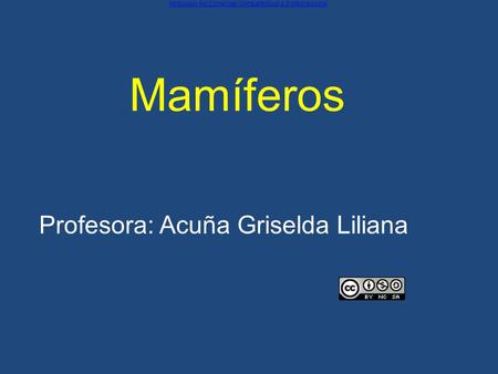 Mamíferos Profesora: Acuña Griselda Liliana Esta obra está bajo una Licencia Creative Commons Atribución-NoComercial-CompartirIgual 4.0 Internacional.Licencia.