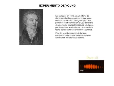 EXPERIMENTO DE YOUNG fue realizado en 1803, en un intento de discernir sobre la naturaleza corpuscular u ondulatoria de la luz. Young comprobó un patrón.