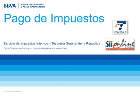 Pago de Impuestos Servicio de Impuestos Internos – Tesorería General de la República Global Transaction Services – Unidad de Implementaciones Chile Banco.