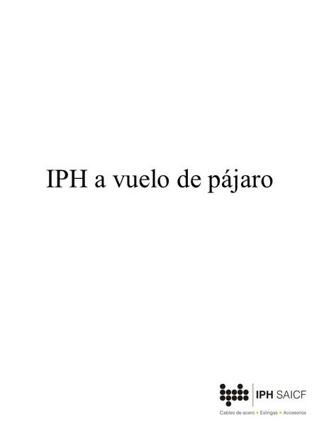 IPH a vuelo de pájaro. IPH: Sus Recursos Instalaciones –Planta Industrial San Miguel, 30.000 m 2 cubiertos –Filial IPH do Brasil, 2.000 m 2 cubiertos.