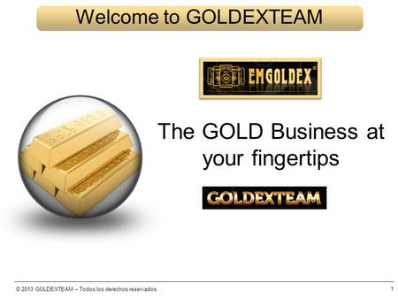 © 2013 GOLDEXTEAM – Todos los derechos reservados 1 Welcome to GOLDEXTEAM The GOLD Business at your fingertips.