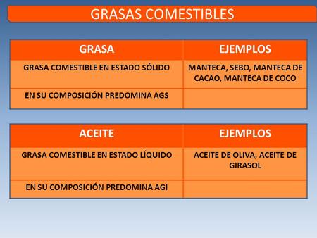 GRASAS COMESTIBLES GRASA EJEMPLOS ACEITE EJEMPLOS