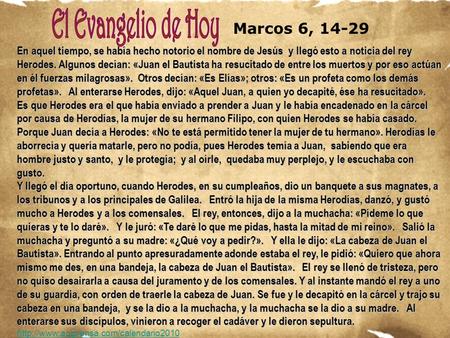www.vitanoblepowerpoints.net En aquel tiempo, se había hecho notorio el nombre de Jesús y llegó esto a noticia del rey Herodes. Algunos decían: «Juan.